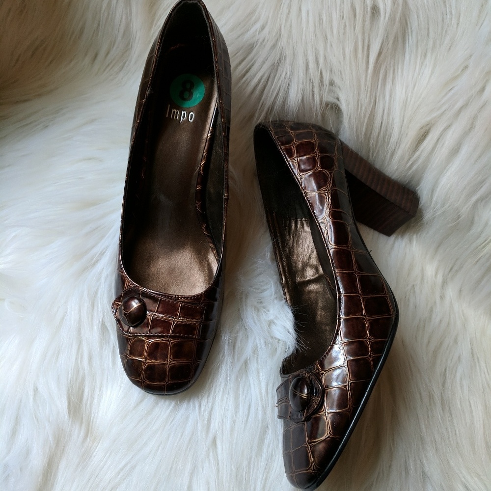IMPO Womens Size 8M Heels Brown Animal Print